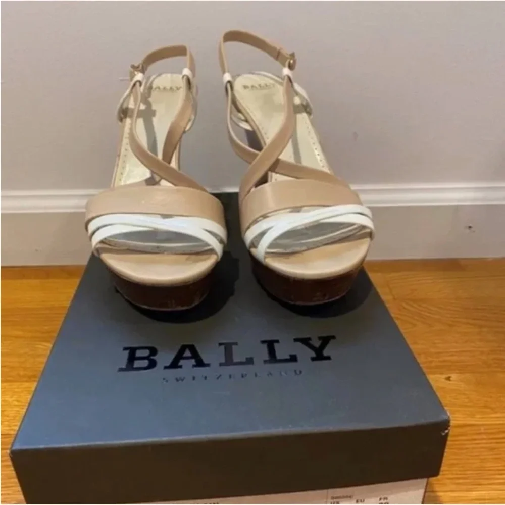 Nude Strappy Bally Patent Platform Wedge Sandal Heels [Size 8.5]